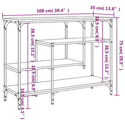 vidaXL Mesa consola c/ prateleiras 100x35x75 cm cinzento sonoma