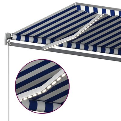 vidaXL Toldo autom. c/ LED e sensor de vento 600x350 cm azul/branco