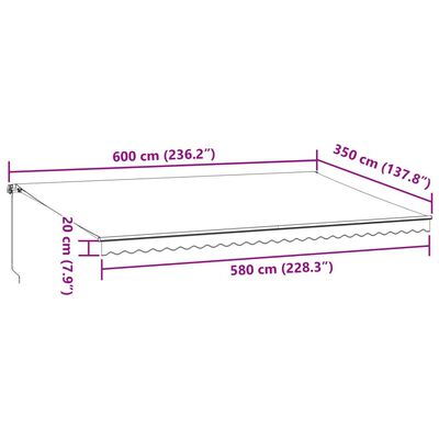 vidaXL Toldo retrátil manual 600x350 cm bordô