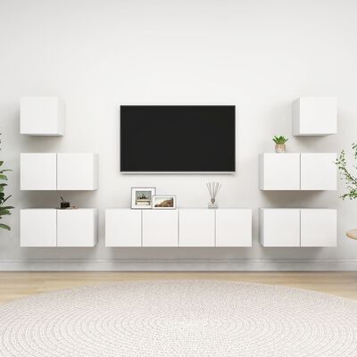 vidaXL 8 pcs conjunto de móveis de TV derivados de madeira branco