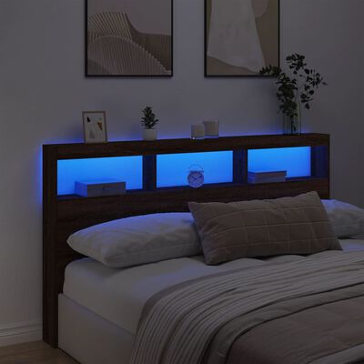 vidaXL Armário cabeceira c/ luzes LED 180x17x102 cm carvalho castanho