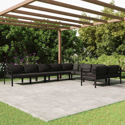 vidaXL 9 pcs conjunto lounge jardim com almofadões alumínio antracite