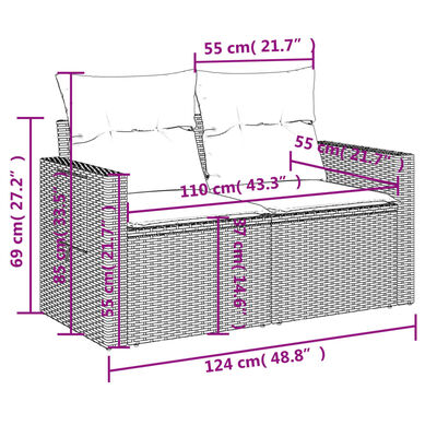 vidaXL 7 pcs conjunto de sofás p/ jardim com almofadões vime PE bege