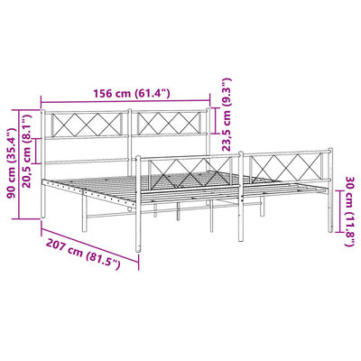 vidaXL Estrutura de cama com cabeceira e pés 150x200 cm metal branco