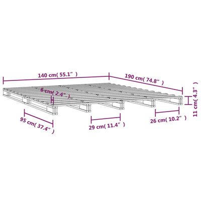 vidaXL Cama de paletes 140x190 cm pinho maciço castanho mel