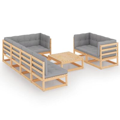 vidaXL 8 pcs conjunto lounge de jardim c/ almofadões pinho maciço