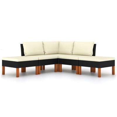 vidaXL 5 pcs conjunto lounge de jardim c/ almofadões vime PE preto