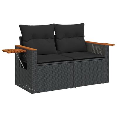 vidaXL 8 pcs conjunto sofás de jardim com almofadões vime PE preto