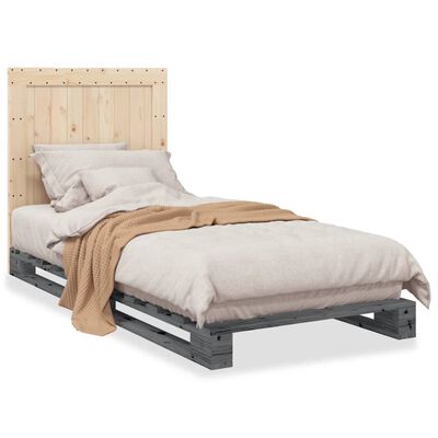 vidaXL Estrutura de cama com cabeceira 90x200 cm pinho maciço cinzento