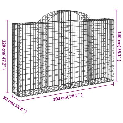 vidaXL Cestos gabião arqueados 9pcs 200x30x120/140cm ferro galvanizado