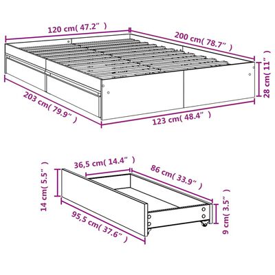 vidaXL Estrutura de cama c/ gavetas derivados madeira cinza sonoma