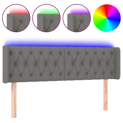 vidaXL Cabeceira cama c/ luzes LED tecido 163x16x78/88cm cinza-escuro