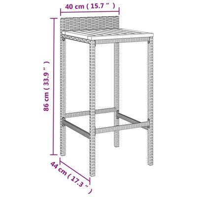 vidaXL 3 pcs conjunto de bar p/ jardim vime PE/acácia maciça preto