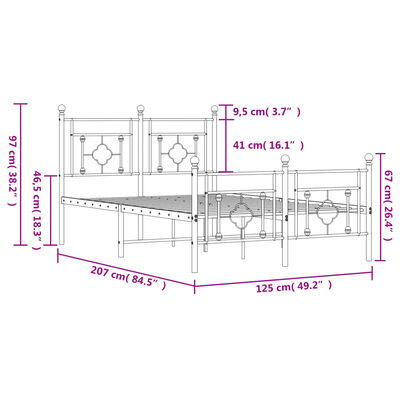 vidaXL Estrutura de cama com cabeceira e pés 120x200 cm metal branco