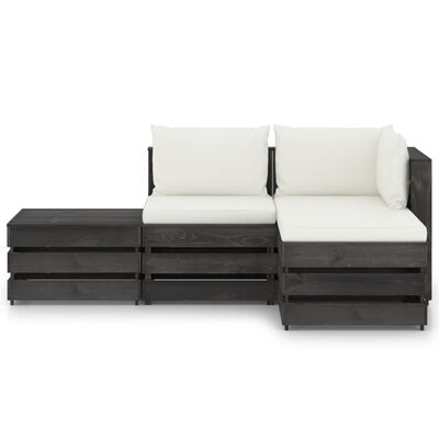 vidaXL 4 pcs conj. lounge jardim + almofadões madeira impreg. cinzento