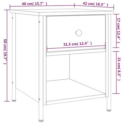 vidaXL Mesa cabeceira 40x42x50 cm derivados madeira carvalho castanho