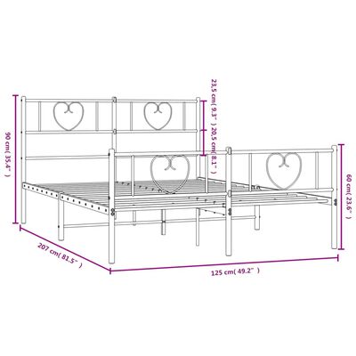 vidaXL Estrutura de cama com cabeceira e pés 120x200 cm metal preto