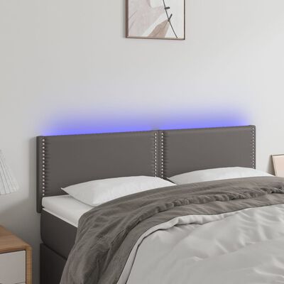 vidaXL Cabeceira cama c/ LED 144x5x78/88cm couro artificial cinzento