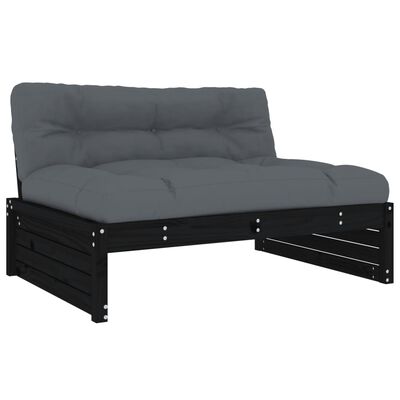 vidaXL 4pcs conjunto lounge jardim c/ almofadões madeira maciça preto