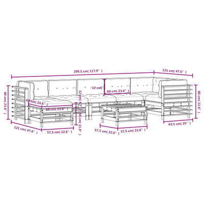 vidaXL 8pcs conjunto lounge jardim c/ almofadões madeira maciça branco