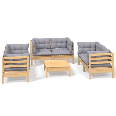 vidaXL 7pcs conjunto lounge de jardim c/ almofadões cinza pinho maciço