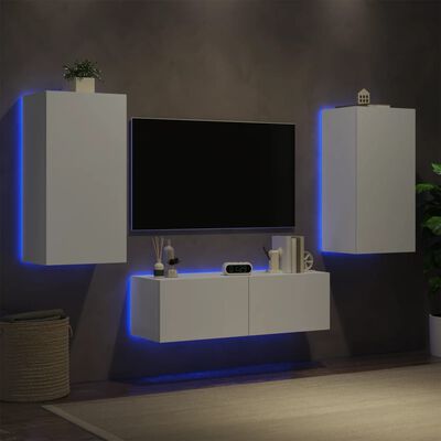 vidaXL 3 pcs móveis de parede para TV com luzes LED branco