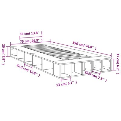 vidaXL Estrutura de cama 75x190 cm derivados de madeira preto