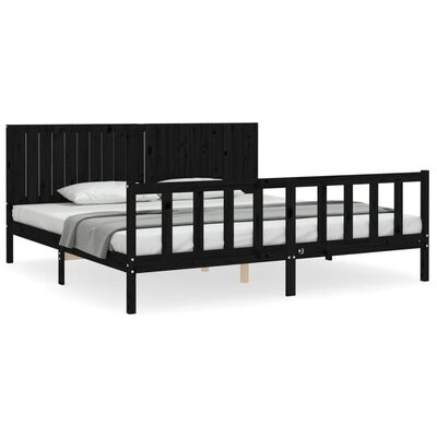 vidaXL Estrutura de cama com cabeceira 200x200 cm madeira maciça preto