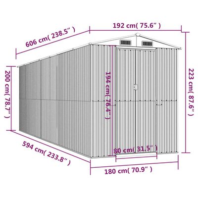 vidaXL Abrigo de jardim 192x606x223 cm aço galvanizado castanho