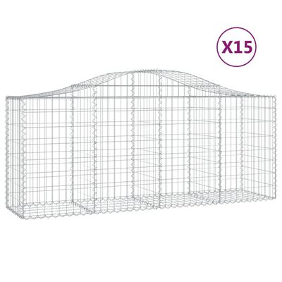 vidaXL Cestos gabião arqueados 15pcs 200x50x80/100cm ferro galvanizado