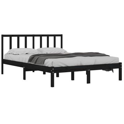 vidaXL Estrutura de cama casal 135x190 cm pinho maciço preto