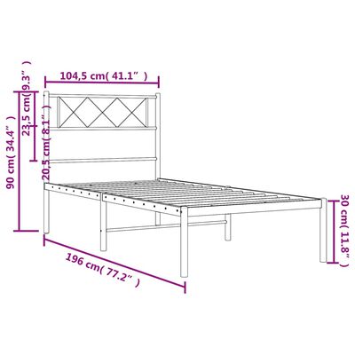 vidaXL Estrutura de cama com cabeceira 100x190 cm metal preto