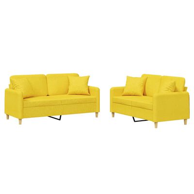 vidaXL 2 pcs conjunto de sofás com almofadas tecido amarelo-claro