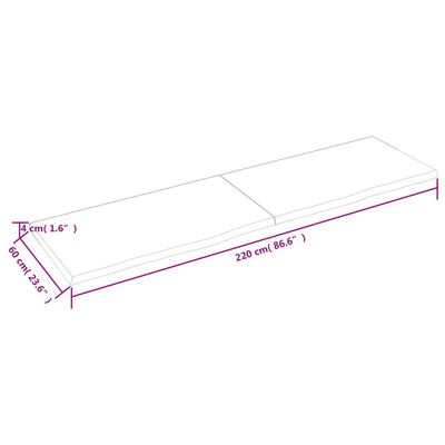 vidaXL Bancada p/ WC 220x60x(2-4) cm madeira maciça tratada castanho