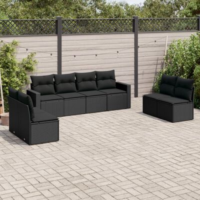 vidaXL 8 pcs conjunto sofás de jardim com almofadões vime PE preto