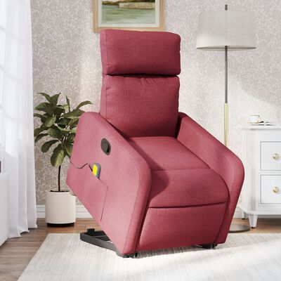 vidaXL Poltrona de massagens reclin. elevatória tecido vermelho tinto