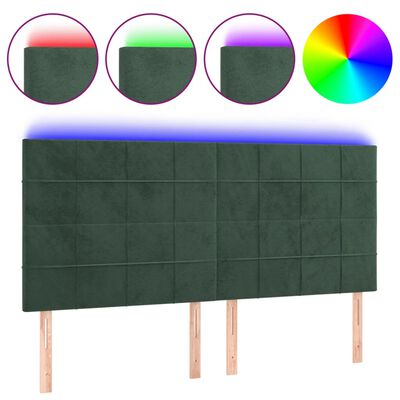 vidaXL Cabeceira de cama c/ LED veludo 200x5x118/128 cm verde-escuro