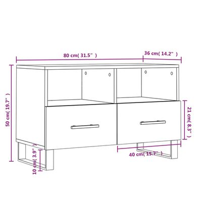 vidaXL Móvel p/ TV 80x36x50 cm derivados de madeira preto