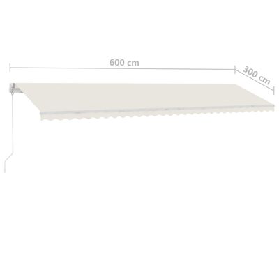 vidaXL Toldo retrátil manual com LED 600x300 cm cor creme