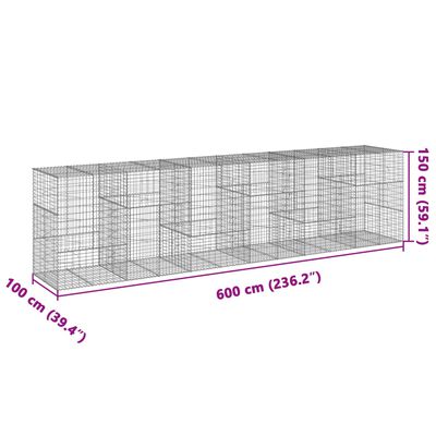 vidaXL Cesto gabião com cobertura 600x100x150 cm ferro galvanizado