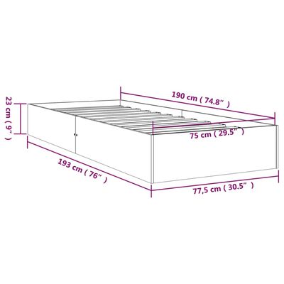 vidaXL Estrutura cama pequena solteiro 75x190 cm madeira maciça cinza