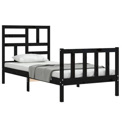 vidaXL Estrutura de cama com cabeceira 100x200 cm madeira maciça preto