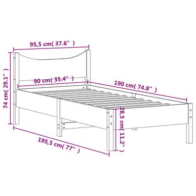 vidaXL Cama sem colchão 90x190 cm madeira de pinho maciça castanho-mel