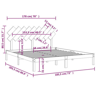 vidaXL Estrutura de cama 180x200 cm super king madeira maciça