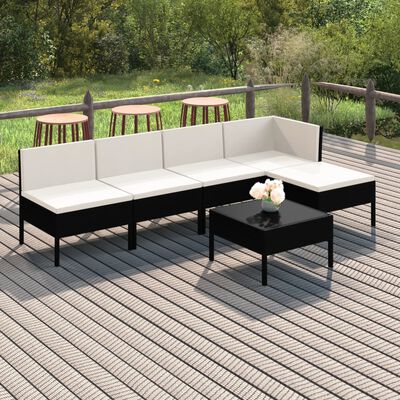 vidaXL 6 pcs conjunto lounge de jardim c/ almofadões vime PE preto