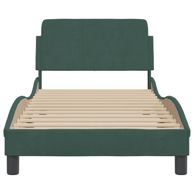 vidaXL Estrutura de cama c/ cabeceira 90x200 cm veludo verde-escuro