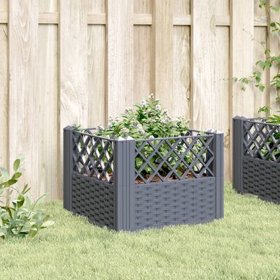 vidaXL Vaso/floreira de jardim c/ estacas 43,5x43,5x43,5cm PP cinzento