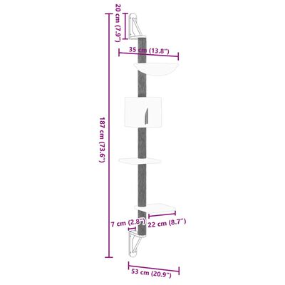 vidaXL Árvore de parede para gatos c/ poste arranhador 187 cm creme