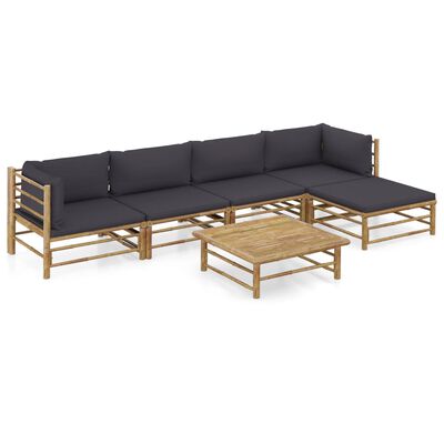 vidaXL 6 pcs conj. lounge jardim em bambu c/ almofadões cinza-escuro