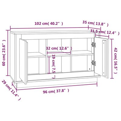 vidaXL Aparador 102x35x60 cm derivados de madeira cinzento sonoma